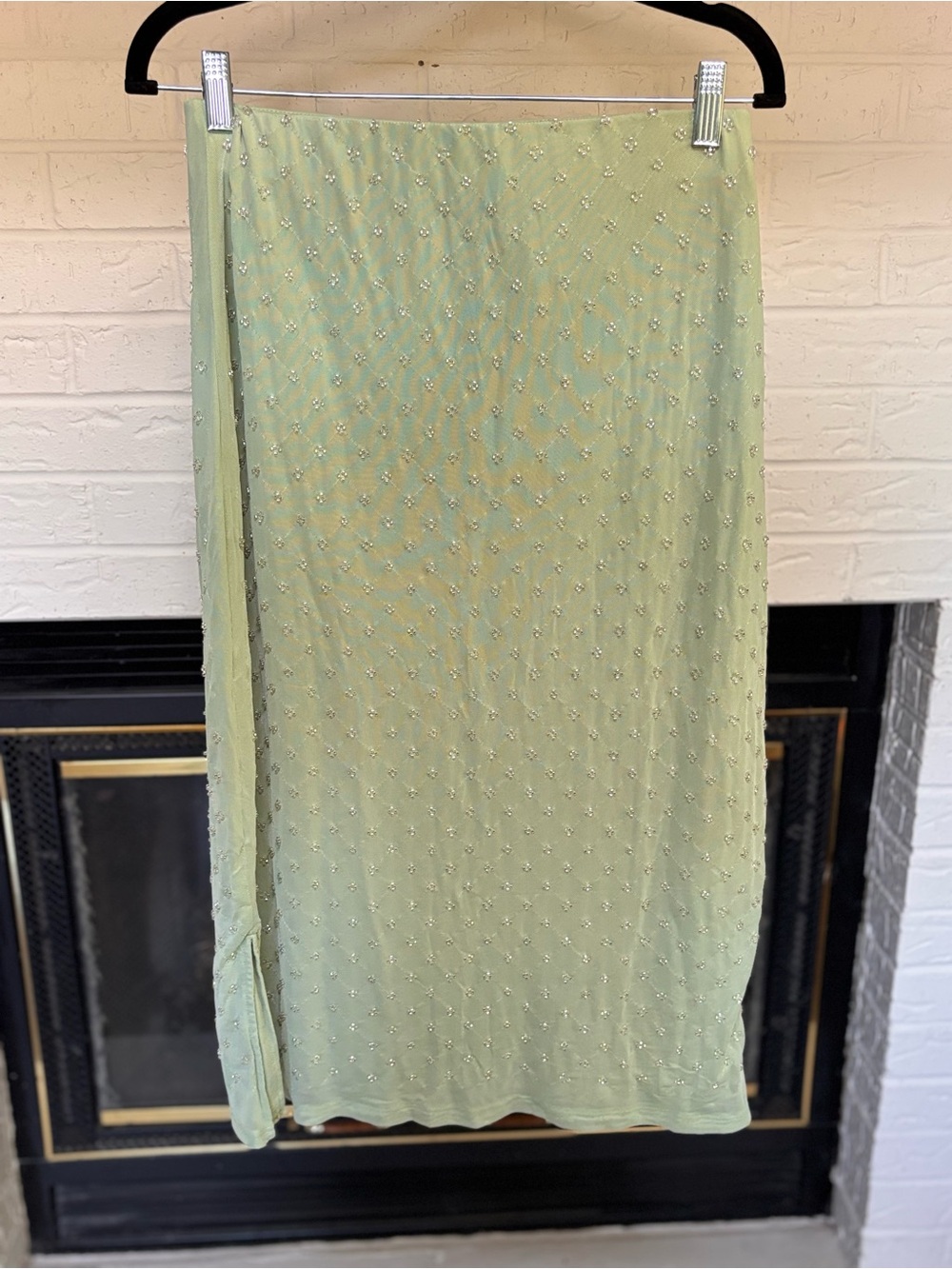 Light Sage Beaded Maxi Skirt — Women's Elegant Evening Skirt